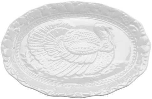 HIC Turkey Oversized Serving Platter, Embossed, Fine White Porcelain, 17-Inches