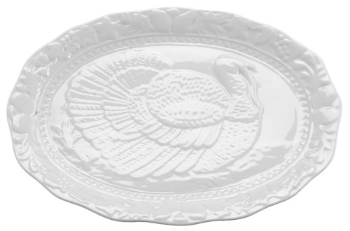 HIC Turkey Oversized Serving Platter, Embossed, Fine White Porcelain, 17-Inches