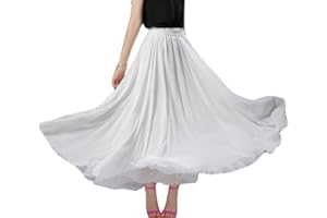 GUOCU Damen Dreilagig Maxi Large Swing fließender Chiffon-Tanzrock Latein Tänze Walzer Tango Jazz Faltenrock in A-Linie Lässiger Langer Tellerrock Schmaler Strand-Fee-Tanzrock