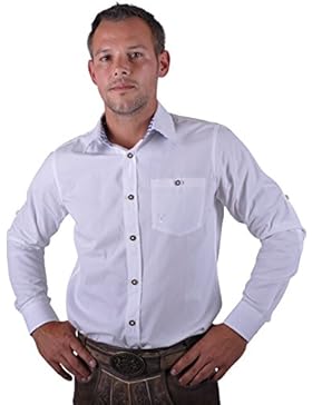 Almwerk Herren Trachten Hemd weiß Modell Ottmar 100% Baumwolle kariert an Ärmel und Kragen in Rot, Grün, Schwarz...
