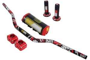JFG RACING Manillar Moto 1 1/8 "28 mm + Puños + Elevador 28mm + Protector Manillar para CR CRF KX KXF RMZ Dirt Bike Pit Bike Rojo