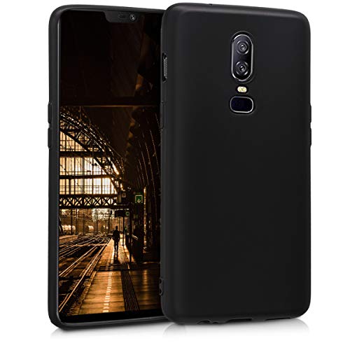 kwmobile TPU Silicone Case for OnePlus 6 - Soft Flexible Shock Absorbent Protective Phone Cover - Black Matte