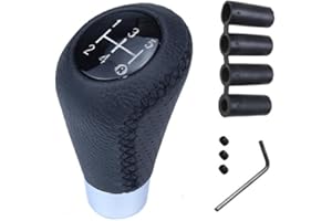 Juttzzei Schaltknauf 5 Gang Auto Schalthebel Universal Schaltknüppel Leder, Schaltknauf Tuning Manueller mit 4 Adaptern 8mm 10mm 11mm 12mm für Manueller Autos mit 5 Gang Schaltgetriebe-Schwarze Nähte