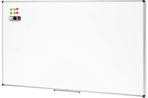 Amazon Basics Magnetic Whiteboard with Pen Tray, Aluminium Trim and Dry-Wipe Writing Surface, 90 x 60cm (WxH), including 6 magnets, 1 eraser and 2 dry-erase markers, White
