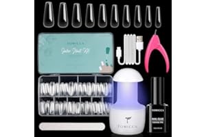 TOMICCA Capsule Americaine Ongle-Pose Americaine Ongle Kit, 500 PCS Capsules Ongle Ballerine Long,Portable Lampe UV Ongle Et 15ML Colle Faux Ongles, Ongle Gel Kit Complet