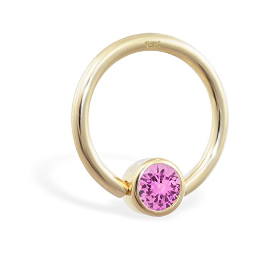 Mspiercing 14k Gold Captive Bead Ring With Lab Created Pink