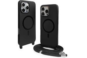 CUZZCASE Silikon Schutzhülle kompatibel mit iPhone 16 Pro(6.3"),Kabellosem Laden,Silikon Stylische Verstellbarer Halskette Handyhülle-Schwarz