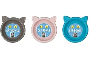 HOS IMPORTS Trendy Cat Bowls - 2 Pack, Durable Plastic & Easy Clean (Grey)