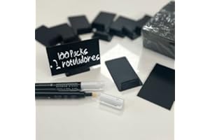 ABARNOM 100 Tarjetas para Precios + 100 Soportes para Precios + 2 Tizas, Mini Pizarras para Precios, Carteles para Precios, Pizarras pequeñas porta precios, Pizarras decorativas, Porta Precios Pizarra