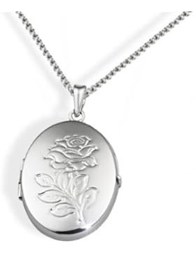 Goldmaid Damen-Halskette Medallion 925 Sterlingsilber oval mit Blumenmuster Kettenanhänger Schmuck