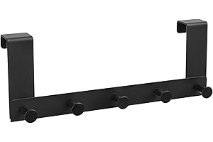 ANBEEISS Ganci Porta Appendiabiti da Porta, Ganci Appendiabiti Porta, Attaccapanni da Porta Neri, Porta Accappatoio da Bagno con 5 Ganci per Porta, Appendino da Porta Salvaspazio per Bagno Camera da Letto