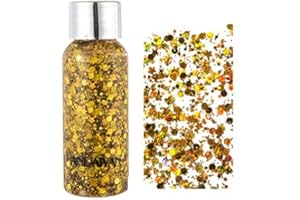 GL-Turelifes Lentejuelas de sirena con purpurina líquida, sombra de ojos, gel para el cuerpo, festival, purpurina, cosméticos, para el pelo, maquillaje de larga duración, brillo de 30 g (02# oro)