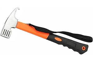 TEMPFOO Camping Hammer Heavy Duty with Tent Stake Remover,12" high Carbon Steel Tent Hammer- Rubber Covered Handle Tent Mallet with Holding Strap