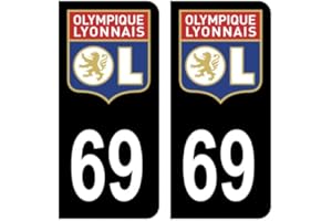 HADEXIA Autocollants Stickers Plaque immatriculation 69 Club OL Olympique Lyonnais Foot Noir