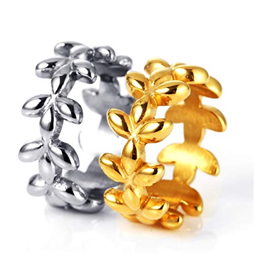Amody Stainless Steel Leaf Ring Girl Gift Stainless Steel Leaf Wreath Ring Size P 1/2