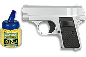 Outletdelocio. Pistola Airsoft Mini G1 Color Plata, Metalica. Calibre 6mm. + Funda Portabalines + Biberon 1000 Bolas. 23054/21993