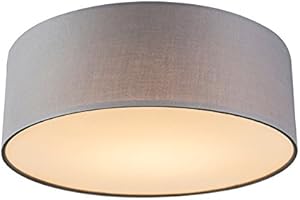 Qazqa - Ceiling Lamp I Ceiling Flush Light gray 30 cm incl. LED - Drum LED- - Modern | 1 light - Fabric Flush ceiling light - Suitable for Living room I Kitchen I Bedroom I