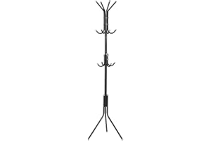 GREENSEN Coat Stand, Metal Coat Rack Clothes Rail with 8 Hooks Hat Handbag Hanger, 174cm / 68.50in Tall Hall Tree, Coat Hanger Stand, Floor Hat Coat Umbrella Stand for Hallway Office Bedroom Closet (Black)
