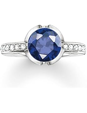 THOMAS SABO Damen Solitärring Signature Line Dunkelblau Pavé Klein 925er Sterlingsilber Zirkonia Pavé Weiß, Synthetischer...