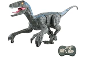 GERBALA Juguete Dinosaurio Teledirigido, Juguetes de Dinosaurios, Velociraptor electrónico Educativo con luz LED y,Rugido, Caminando Realistas, Regalo de Cumpleaños y Navidad para Niños y Niñas (Azul)