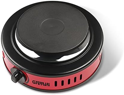 G3 Ferrari G10157 Fornello Portatile Elettrico, 500 W, Regolazione temperatura, Piastra in ghisa 11 cm, Spia d'accensione, Ideale per campeggio, Rosso