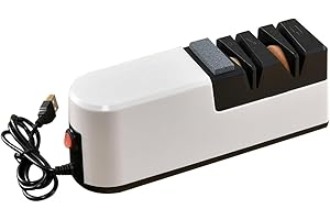 PEPPY Affilacoltelli elettrico ad alta precisione per uso domestico con ricarica USB, struttura in ABS e pietra diamantata professionale per un rapido ripristino della lama e un'affilatura fine per coltelli