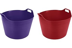 M1SS Flexi Tub - (Set of 2) 75L Purple & Red Robust Versatile Multipurpose Extra Large Flexible Plastic Storage Container Bucket Trugs Horse Feeder - MADE IN UK