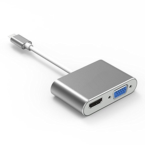 Tobo™ USB C to HDMI VGA Adapter, Topoint 2 in 1 USB 3.1 Type C to VGA HDMI 4K UHD Converter Adaptor Dual Screen Display with Aluminium Case(TD-0005)