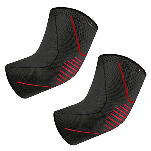 NV CompressionNV Compression Elbow Sleeve/Support (Single or Pair) Essential Race & Recover Premium Sleeve For Tennis and Golfer's Elbow, Weightlifting, Arthritis, Tendonitis, Workouts (Pair - Black/Red, Large)