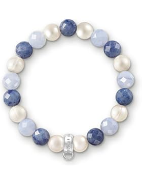 Thomas Sabo Damen-Charm-Armband Charm Club 925 Sterling Silber Süßwasserzucht-Perle weiß blau Länge 17.5 cm X0210...