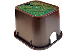 RIEGOPRO SU TIENDA DE RIEGO RIEGOPRO Arqueta de Riego Cuadrada Pequeña para Enterrar con 2 Salidas. Base 27x24cm - Tapa 21x18cm - Altura 17cm. Tapa con Cierre Giratorio. Robusta y Resistente