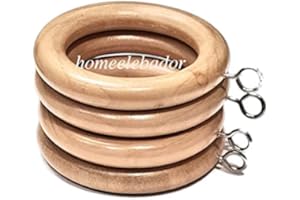 HomeElabador®Anillos para Ganchos de Cortina de Madera de 38 mm con Ojos Recubiertos de Color (Madera Natural, 18)