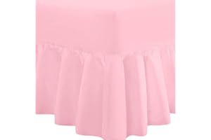DTEX HOMES Frilled Valance Single Extra Deep Fitted Sheet 40cm Drop Soft Microfiber Stylish Breathable & Durable(Pink-Single)