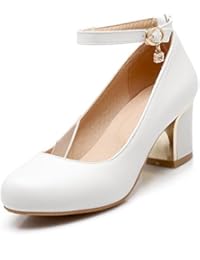 VogueZone009 Mujeres Tacón ancho Puntera Redonda Cerrada Hebilla De salón con Colgantes