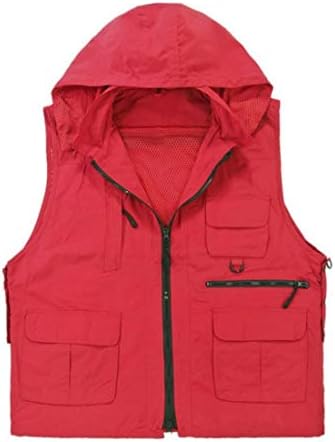 Hungrybubble Nylon Breathable Openwork Camouflage Journalist Photographer Fishing Vest Waistcoat Jacket Coat (Color : Red, Size : XL)