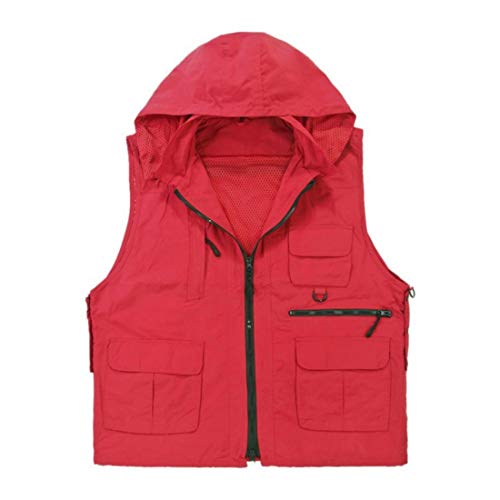 Hungrybubble Nylon Breathable Openwork Camouflage Journalist Photographer Fishing Vest Waistcoat Jacket Coat (Color : Red, Size : XL)