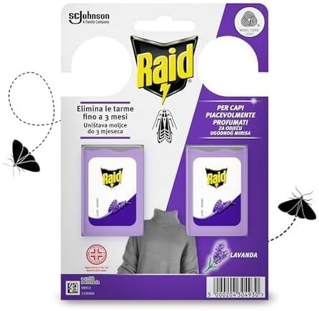 Raid Anti Tarme Gel Vestiti, Per Capi Piacevolmente Profumati, Fragranza alla Lavanda, 2 Pezzi