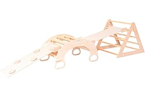 MAMI SRL Percorso Montessori, Triangolo Cubo Dondolo Scivolo con Arrampicata, Giochi Educativi in Legno Naturale (Baby Boss)