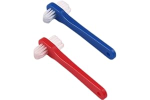 Artibetter 2-teiliges Zahnprothesenbürsten-set: Doppelkopf-zahnbürste mit Harten Borsten für Zahnprothesen Und – Dentalbürsten mit Rutschfestem Griff (Rot, Blau)