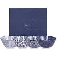 Tokyo Design Studio, Nippon Blue, 4 cuencos Set, 4 piezas, 12 cm de diámetro, porcelana de Japón