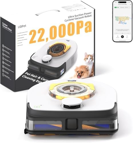 UBPET Aspirapolvere Robot 22000 Pa per Peli di Animali su Tappeti e Pavimenti, Robot Pulitore Automatico con Navigazione LiDAR, Controllo App, Ricarica Automatica
