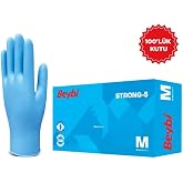 Beybi Strong-5 Pudrasız Mavi Kalın Nıtrl Eldiven - 100'l&uuml;k Kutu