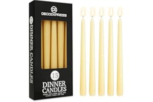 DECO EXPRESS Velas Decorativas - Set 6, 10, 15 o 50 Velas Larga Duracion sin Goteo, 8 Horas de Quema, sin Fragancia (Marfil, Paquete de 15)