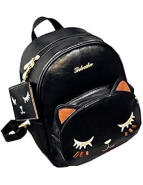 Yan Show Damen Katzen Muster Schulter Beutel PU Rucksack