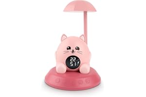 Bigben Réveil Enfant Veilleuse Chat, Réveil Lumineux et Éducatif Jour Nuit, 6 Mélodies, Intensité Réglable, Veilleuse Musicale et Lampe de Chevet pour Fille et Garçon. Sun - SLKIDSCAT