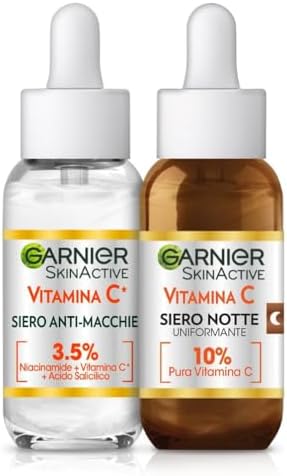 Garnier Routine Completa Vitamina C, Kit con Siero Anti-Macchie e Siero Notte Uniformante, Per Pelli Spente e con Macchie, Effetto Rigenerante, Per una Pelle Morbida e Luminosa