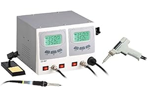 ELECTRONIC MEGASTORE STAZIONE SALDANTE DISSALDANTE ZD-987 SALDATURA E DISSALDATURA PISTOLA SUCCHIA ASPIRA STAGNO A POMPA SALDATORE DISSALDATORE emporiotecnologico® DOPPIO DISPLAY 110-240V