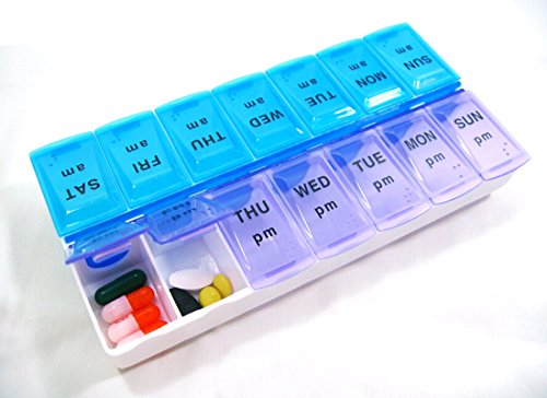 7 Day Pill Box Pill Organizer 14 Compartment Weekly Pill Box (2 Pack)