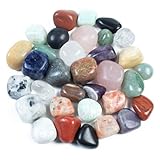 Crocon 1lb Assorted Crystals Tumbled Stones Bulk Set 2000+ Carats Pocket Crystal Healing Balancing Gemstones Tumbled Collection Palm Stone Good Luck Charm Gift Craft Home Decor Size: 20-25 Mm