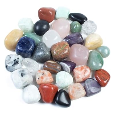 Crocon 1lb Assorted Crystals Tumbled Stones Bulk Set 2000+ Carats Pocket Crystal Healing Balancing Gemstones Tumbled Collection Palm Stone Good Luck Charm Gift Craft Home Decor Size: 20-25 Mm